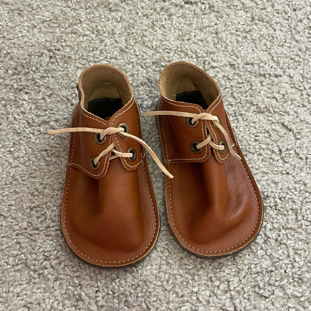 Brown Leather Moccasins with Rounded Toes and Laces